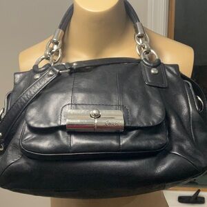Coach Black Leather Shoulder Bag with Silver-Tone Hardware